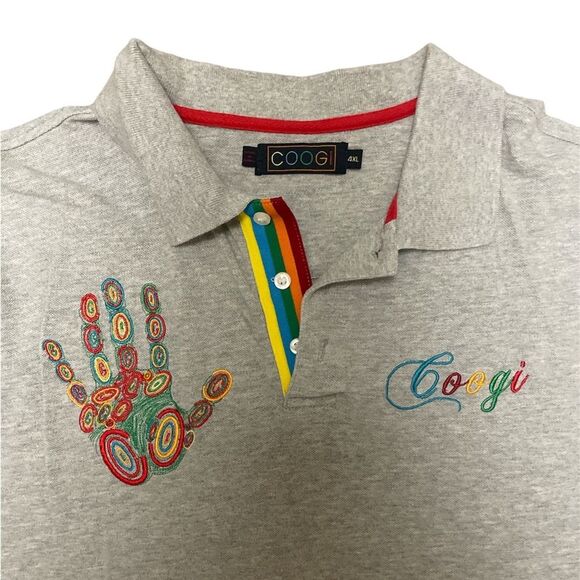 COOGI Embroidered Hands Green polo Rainbow Colors Size 3XL Cotton Vintage Y2K - Picture 3 of 7